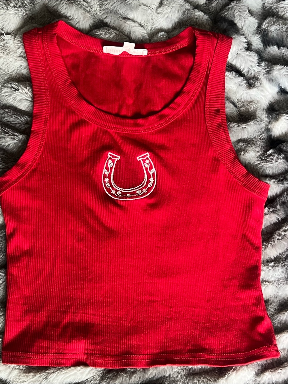 Red Ribbed Horseshoe Tank Top - Unbranded NWOT